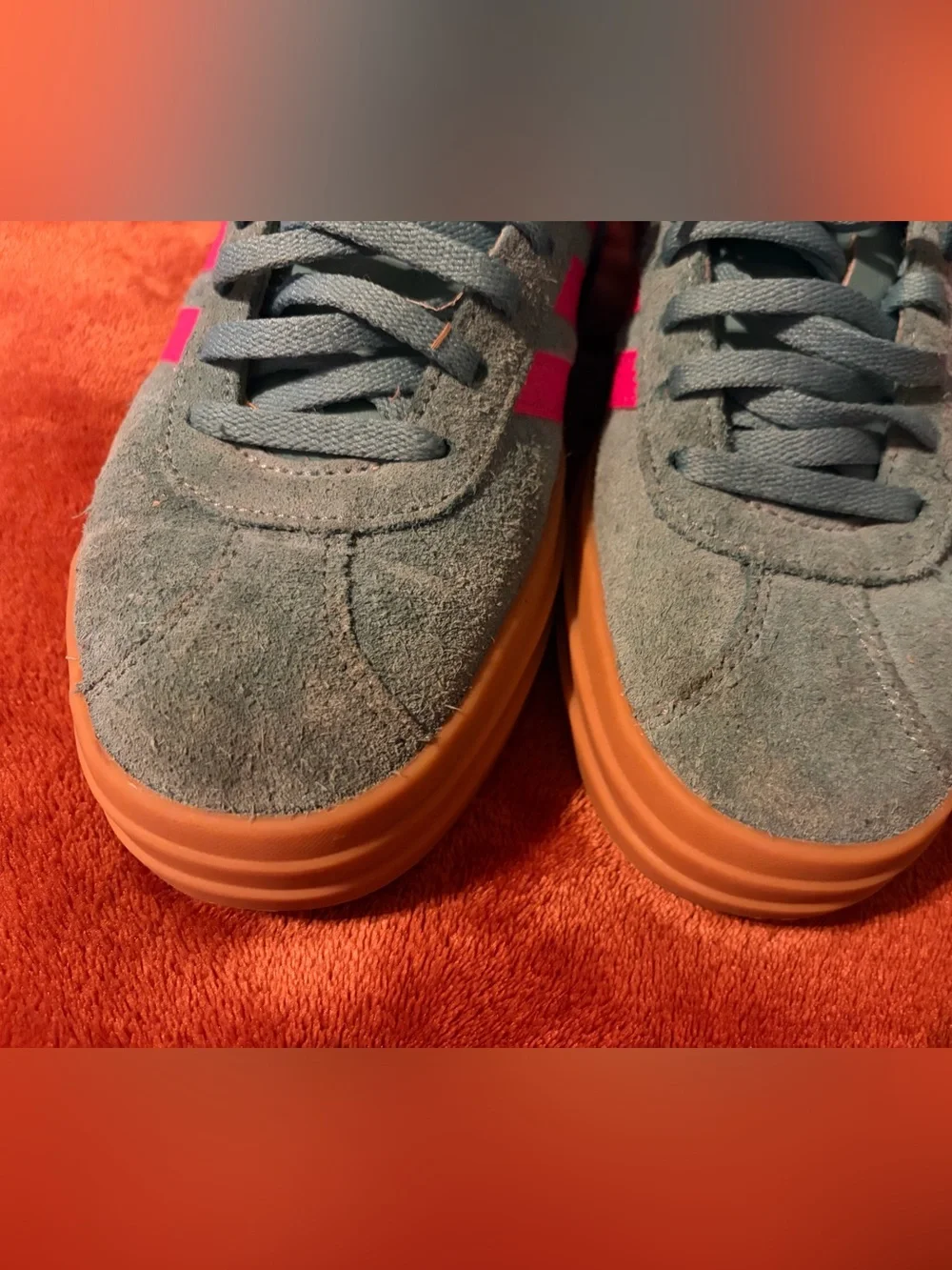 adidas Kids Court Platform Suede Sneakers in Teal with Pink Stripes and Gum Sole
